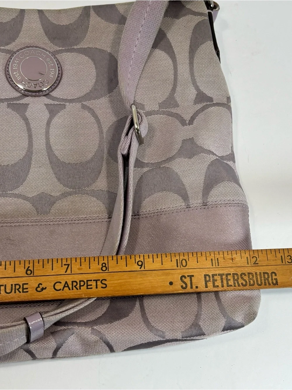 Coach Crossbody in Taupe and Lavender Trim